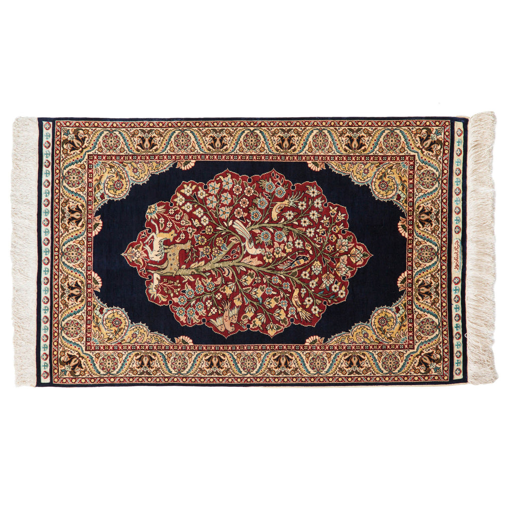 Vintage Turkish Hereke Pictorial Rug Mat — 1980s | 2' x 3'1"