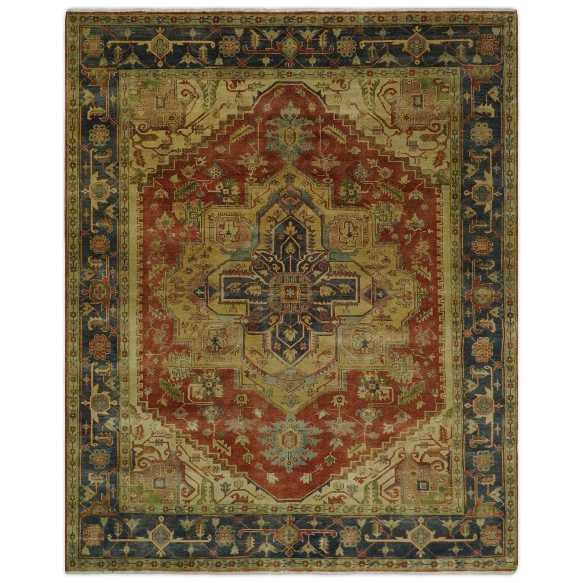 New Indian Heriz Serapi-Style Carpet — Bhadohi | 7'11" x 9'9"