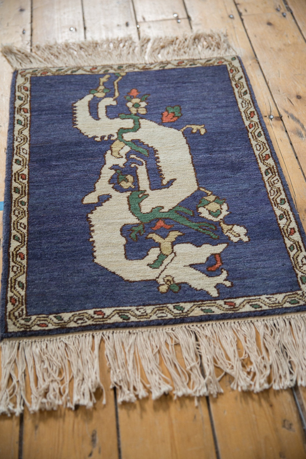 Armenian Dragon Motif Square Rug Mat — 1990s | 1'10" x 2'4"
