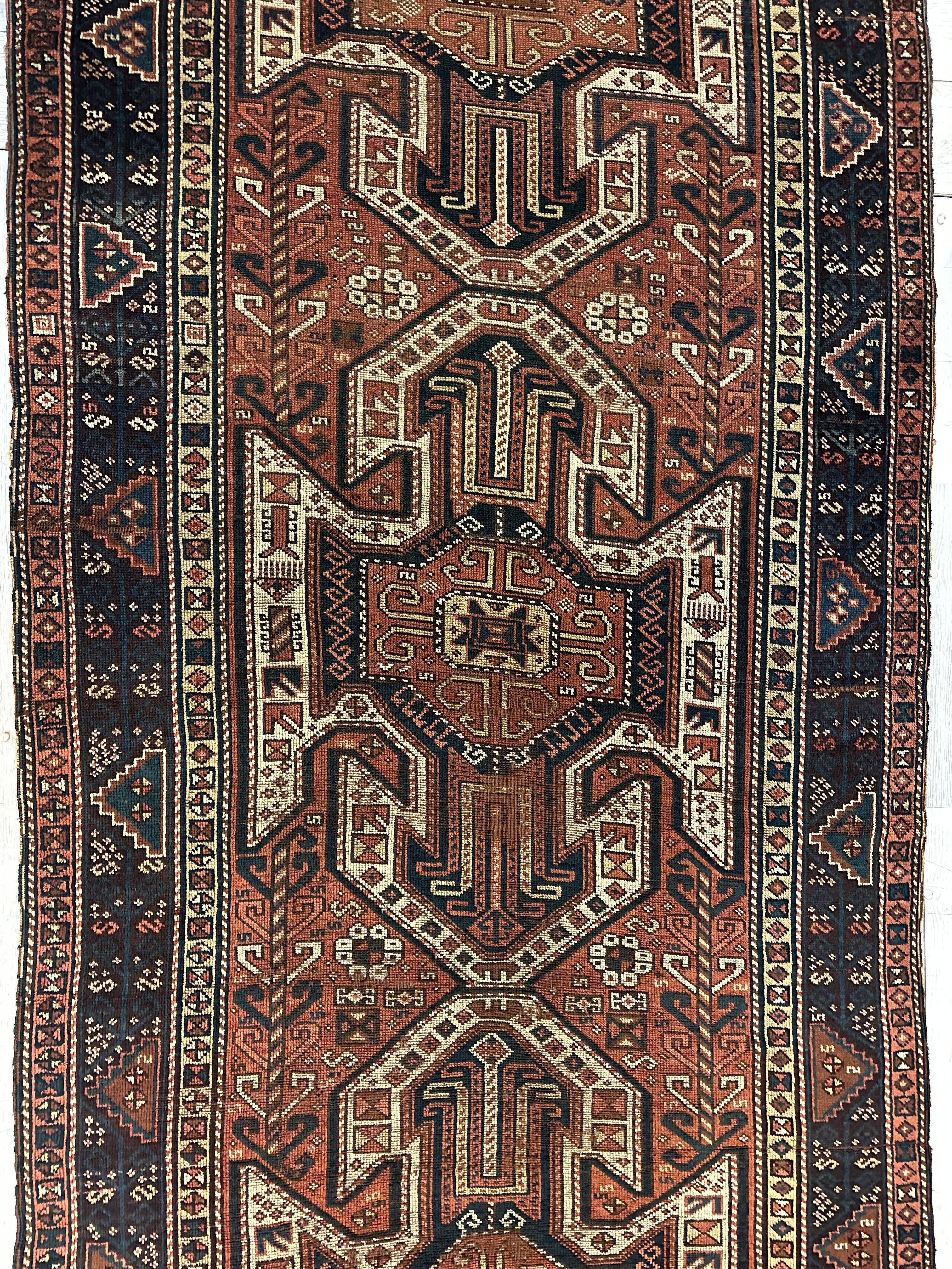 Antique Kazak Sewan Runner — 1870s | 4'4" × 11'7"