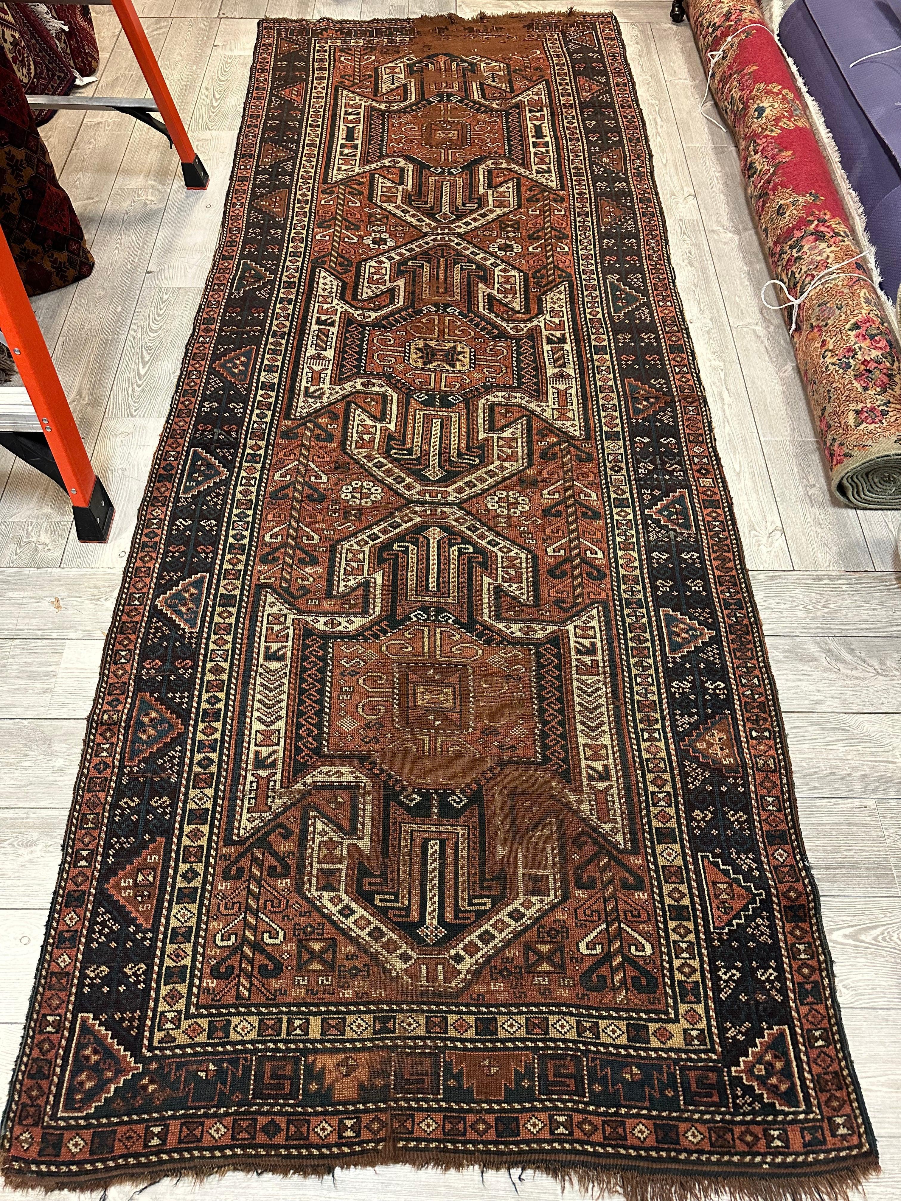 Antique Kazak Sewan Runner — 1870s | 4'4" × 11'7"
