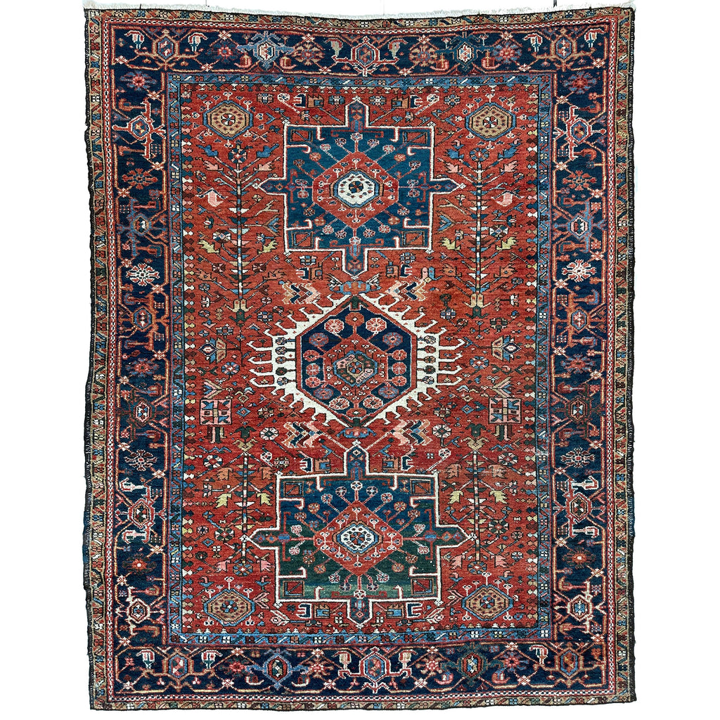 Antique Persian Heriz Carpet, Karaja Style — 1900s | 4'9" x 6'