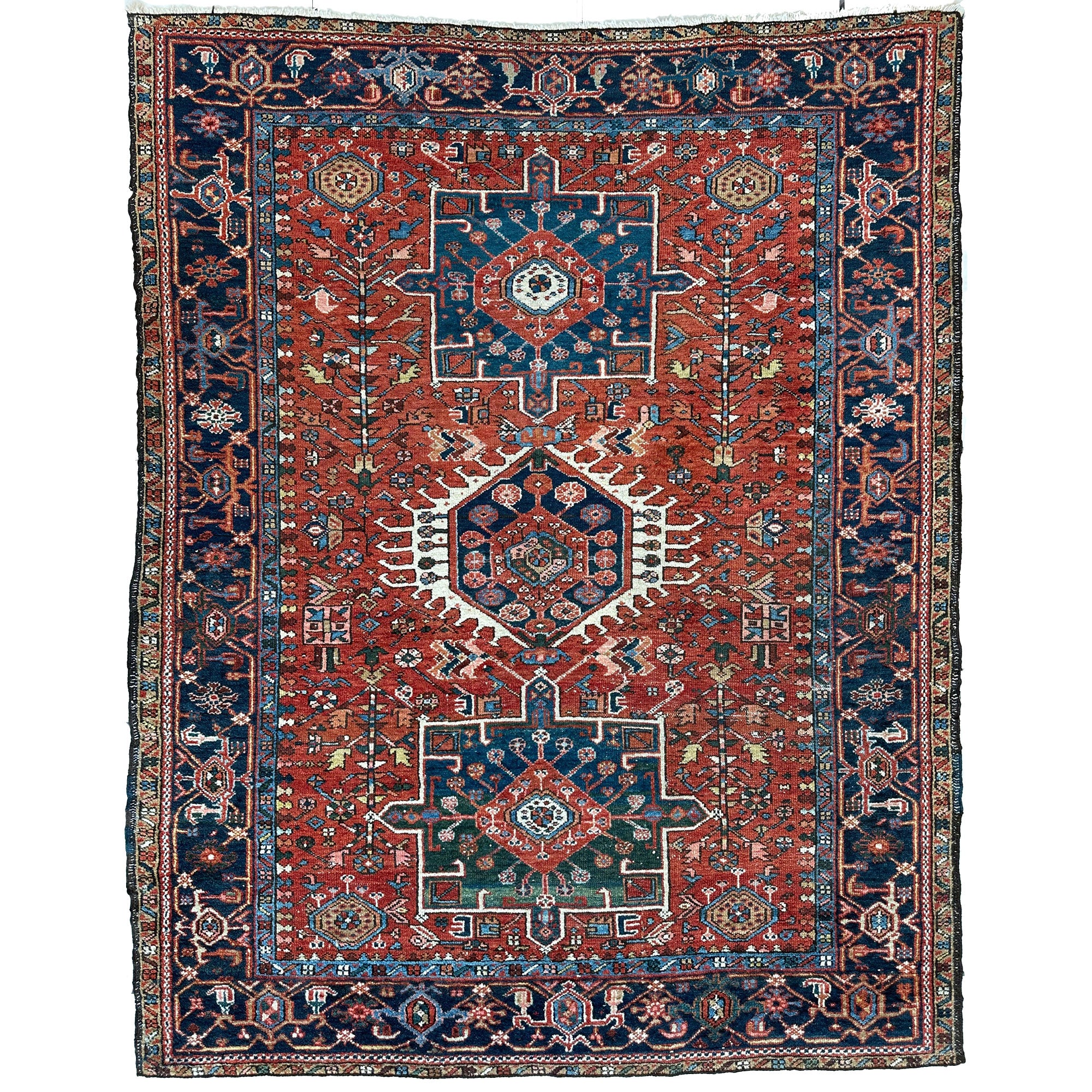 Antique Persian Heriz Carpet, Karaja Style — 1900s | 4'9" x 6'