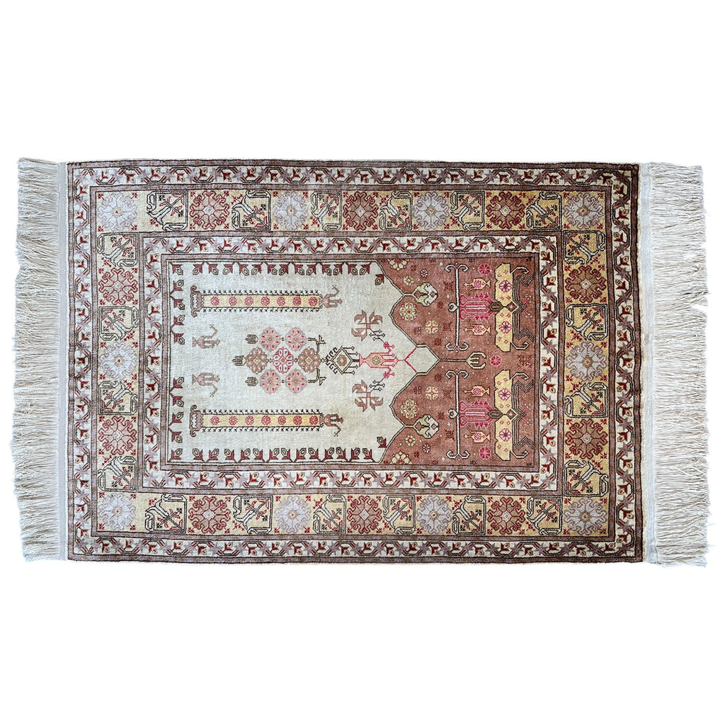 Vintage Turkish Kayseri Silk Rug — 1980s | 2'2" x 3'