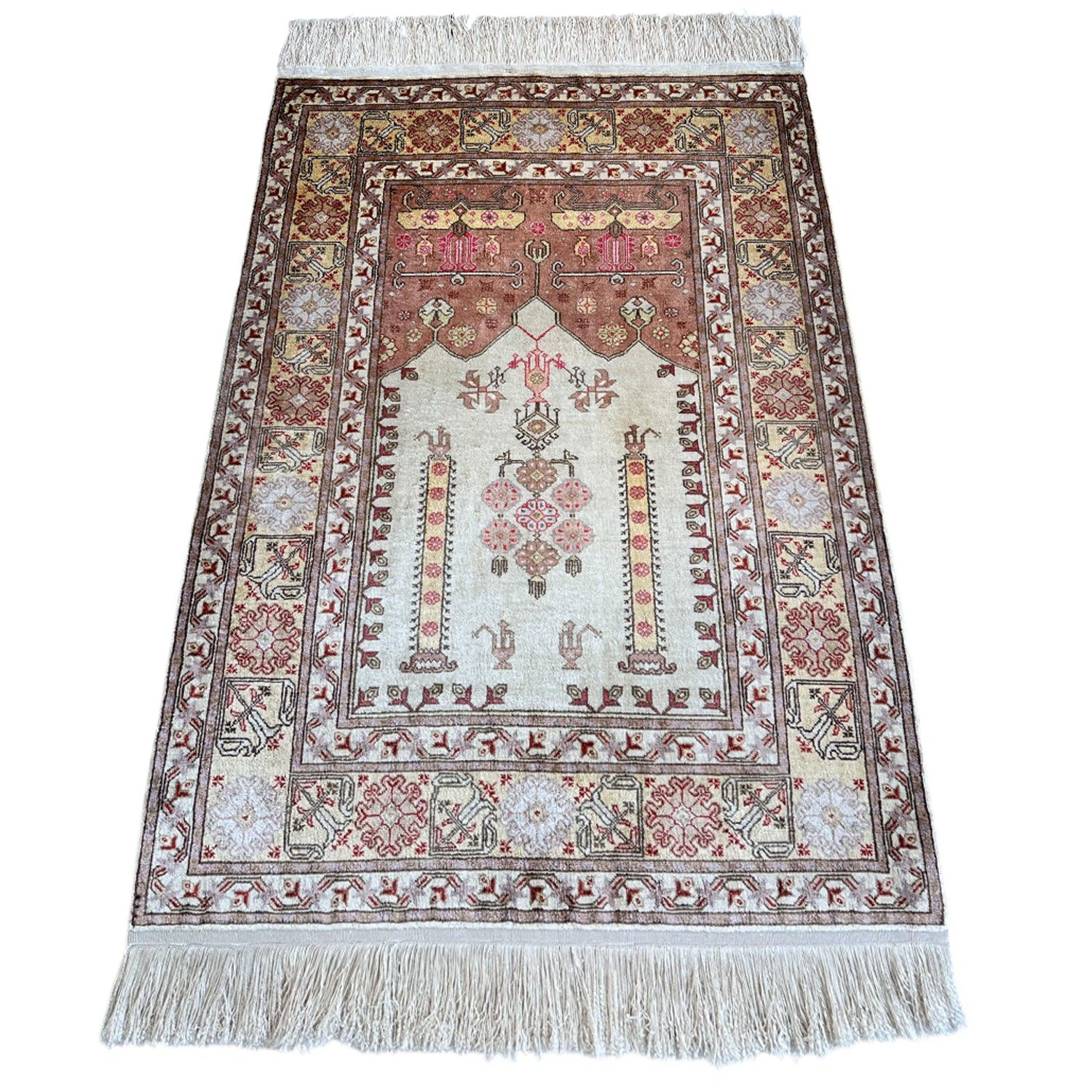 Vintage Turkish Kayseri Silk Rug — 1980s | 2'2" x 3'